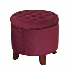 Burgundy Velvet Tufted Round Ottoman with Storage for Living Room Bedroom