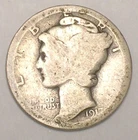 1917 D Mercury Winged Head Dime 10 Cents Silver Coin