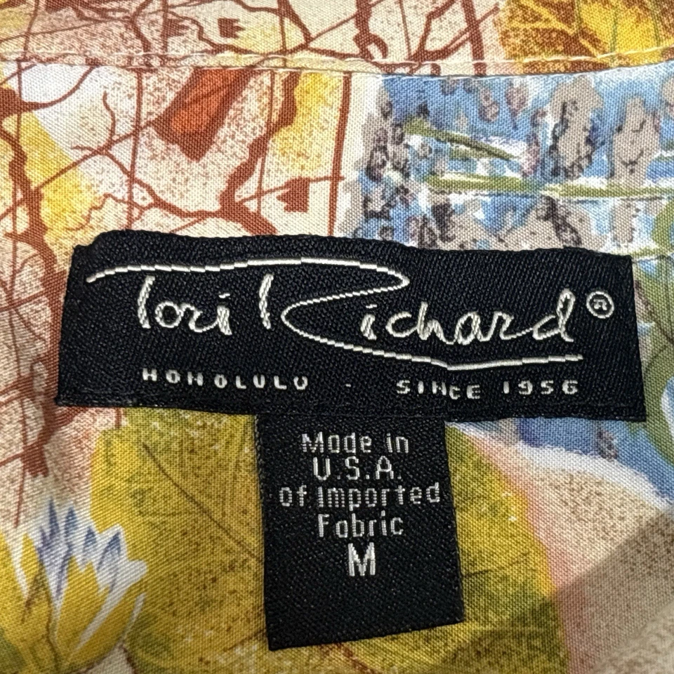 Camisa Havaiana Masculina Tori Richard Média Aloha Mapa Floral Palmeira Vintage - Imagem 3 de 4