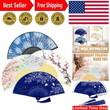 Chic Silk Bamboo Handheld Folding Fan Set - 4 Floral Fans for Every Occasion