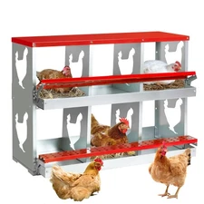 Chicken Nesting Box for Laying Eggs,Wall-Mountable Chicken Coop (RED,6 HLOES)