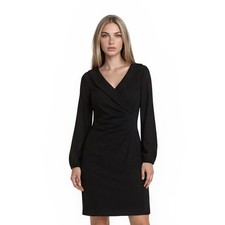New Tahari Arthur S Levine Sheath Dress Women's Size 10 Black Tuxedo Collar