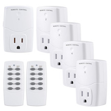 Mini Wireless Remote Control Outlet Switch Power Plug 2 Remotes 5 Outlets 12