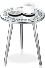 3 Pcs Mirrored End Table with Glass Coaster Modern Silver Accent Table Bling Mir