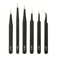 6pc Precision ESD Anti-Static Tweezers Set Stainless Steel Electronic Repair Too