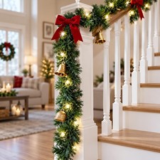 2 Pack 15FT Pre-lit Lighted Plug in Christmas Garland 2-Pack 15ft, Green