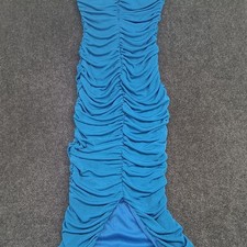 Fashion Nova Dress Womens M Ocean Blue Halter Ruched Bodycon Mini Party Dress