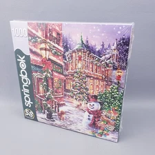 Large SPRINGBOK 1000 Pc. Jigsaw Puzzle Merry Main Street Snowy Christmas Town