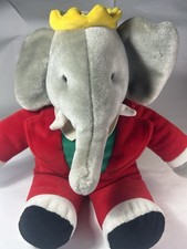 Vintage Babar Plush Elephant King Crown Red Outfit Eden Made in Thailand