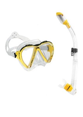 Cressi Adult Snorkel Combo Ikarus & Orion, Yellow OPEN BOX