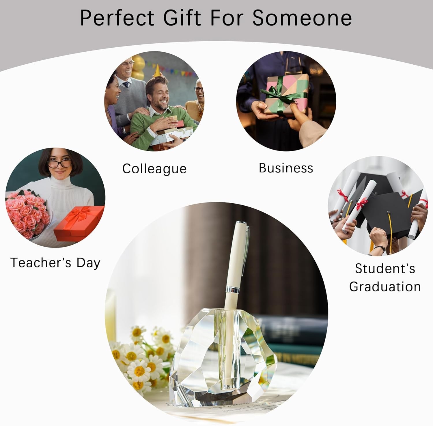 QFkris Crystal Heart Shaped Single Pen Holder for Desk, Glass shape 