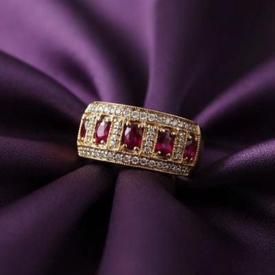 Men's Ruby & Diamond Eternity Band 14K Yellow Gold Over 5-Stone Anniversary Ring