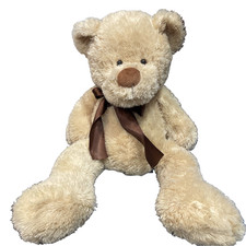 Anico Intl Teddy Bear Plush Stuffed Animal Tan Brown Brown Bow Lovey Floppy 20  