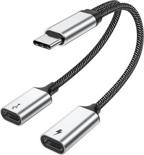 60W USB C Splitter Cable, 2-in-1 USB-C Male to Dual USB-C Female Charge While Us