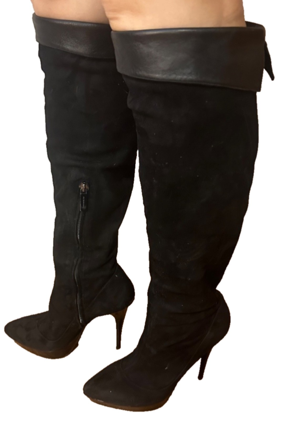 BURBERRY Suede Leather Knee Thigh High Heels Platform Black Boots 38 image 10