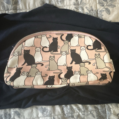 Printed Village Cat Print Zipper Makeup Bag Cosmetic Case Pink Black White Gray