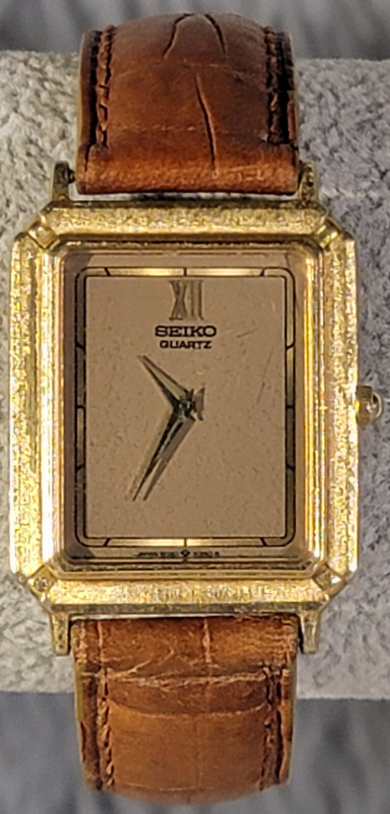 SEIKO Brown Face Gold Case Rectangular watch Genu… - image 1