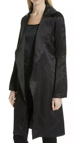 NWT! ST. JOHN Black Sparkle Glitter Sequined Organza Silk Open Jacket Topper 10 - Picture 2 of 3
