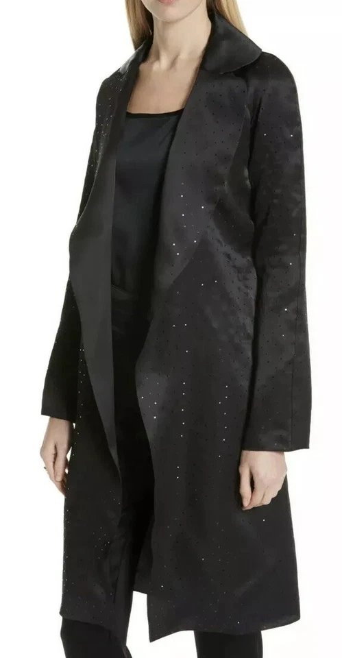NWT! ST. JOHN Black Sparkle Glitter Sequined Organza Silk Open Jacket Topper 10 - Image 2 of 3