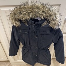 Abercrombie A F Kids Winter Coat Parka Black Faux Fur Hooded Jacket Girls 7/8