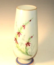 Fenton hand painted pale blue milk glass vase 7 7/8 inches tall