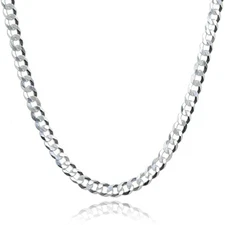 925 Silver Italian 3.5mm Diamond-Cut Cuban Curb Link Chain Necklace, 24 Inches