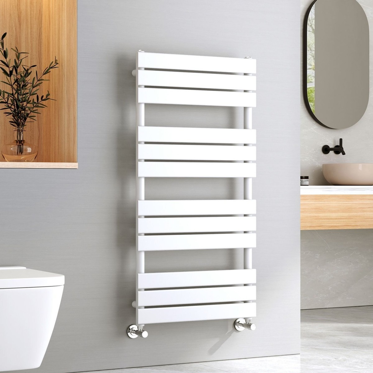EMKE White Designer Flat Panel Heated Bathroom Towel Rails