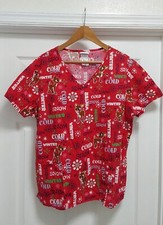 Rudolph the Red Nosed Reindeer Scrub Top Women's Size Large Pockets Christmas