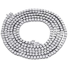 Mens 1 Row Necklace Genuine Diamond Link Choker Chain 18" to 30" Sterling Silver