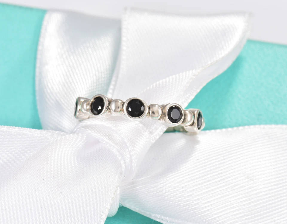 Anillo Tiffany & Co Plata Negro Espinela Ziegfeld Cuentas Talla 7 y Bolsa Piedras Preciosas Raras Foto 2 de 4