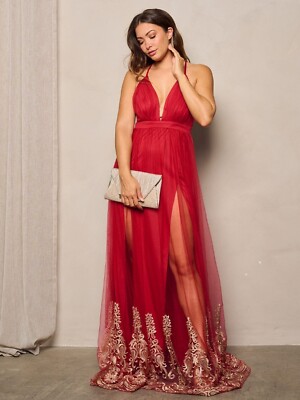 knee length dresses for ladies Burgundy Red Satin Maxi Evening Dress FREYA main image 1