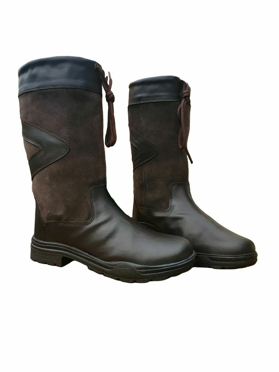 Leather Country Walking Boots Mid Calf Comfy Unisex Black Brown