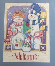 Framed Winter Theme Needlepoint 2008 Signed Snowmen People Family