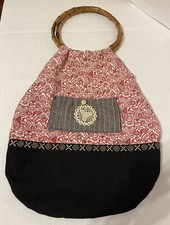 Handmade Cottage Core Hand Bag Pocket/lace Bamboo Handles