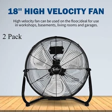 18" Twin Pack Industrial Tilting High Velocity 3 Speed Metal Floor Fan, Cooling