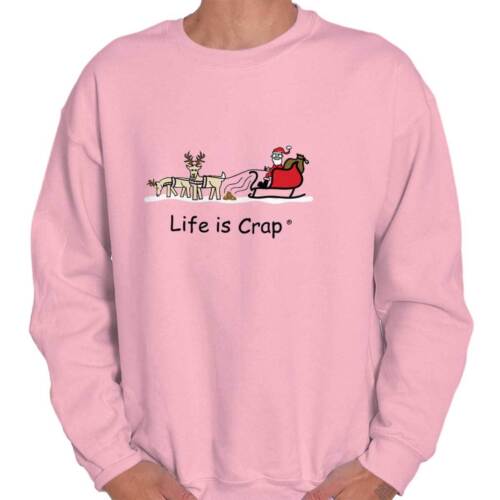 Life is Crap Reindeer Poop Funny Edgy Gift Adult Long Sleeve Crew Sweatshirt - Picture 1 of 15