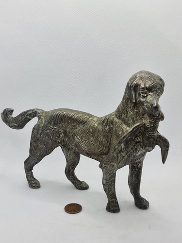 Vintage Solid Metal Hunting Dog With Pheasant Figurine Statue Setter Retriver - 第 1/13 張圖片