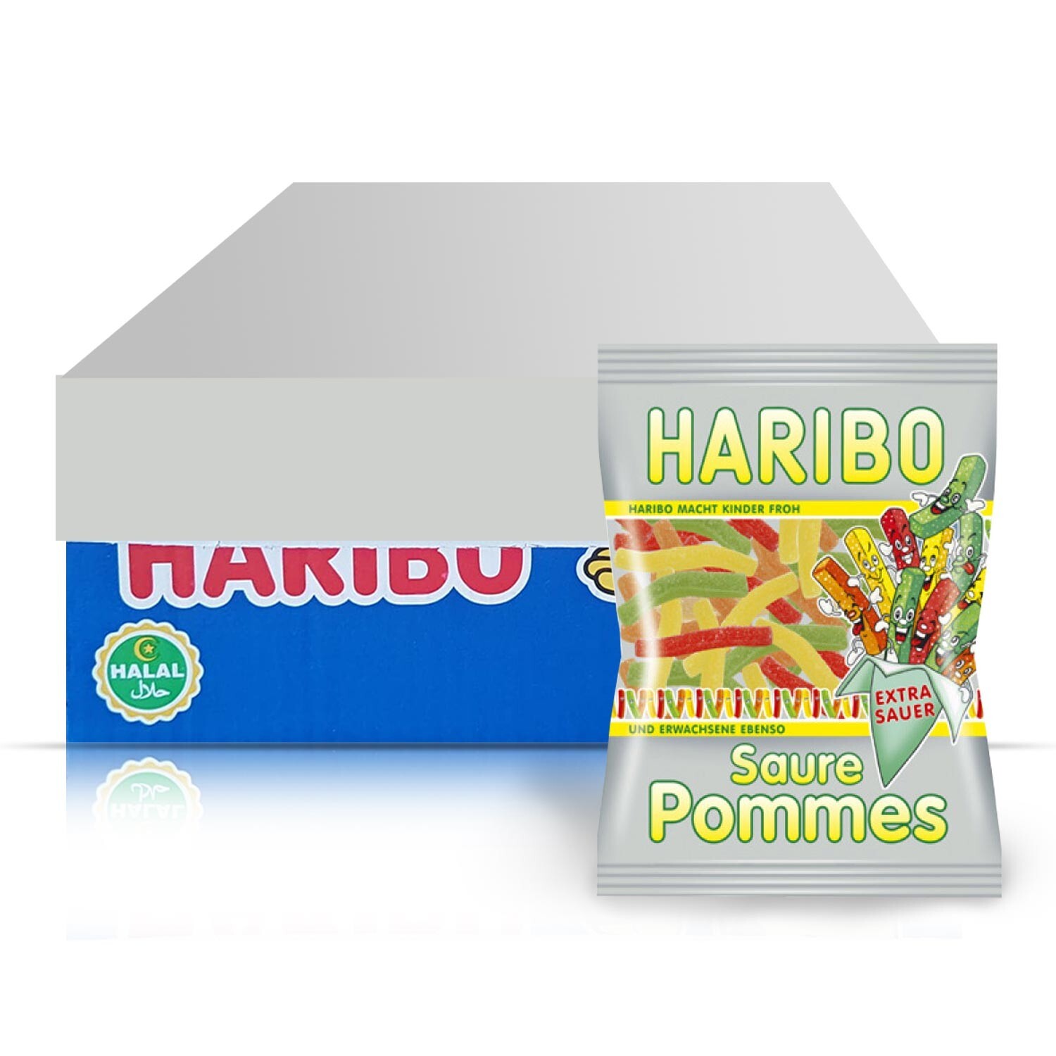 Haribo Pommes Sour Halal Gummies - Full Box of 24 x 100g Fruity Sweets