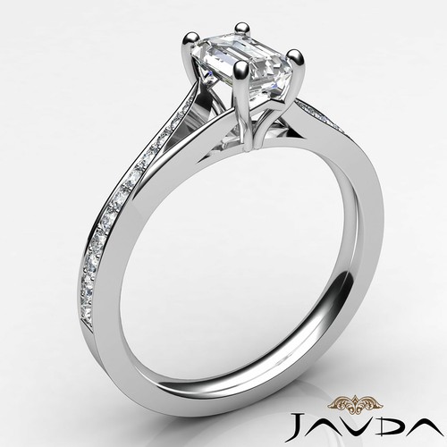 Anillo de compromiso clásico pavé de diamantes esmeralda GIA H-SI1 oro blanco 1,08 ctw - Imagen 2 de 7
