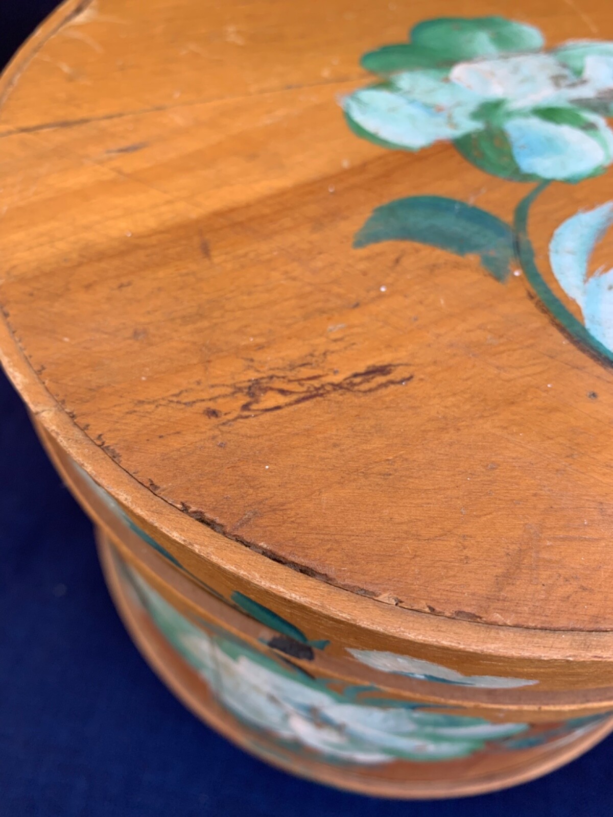 Large Vintage Antique Wooden Hand Painted Tole Firkin w Lid Folk Art  Bucket