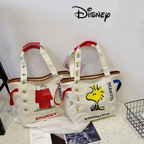 Miniso Cartoon Snoopy Canvas Bag Student Handbag Large Capacity Shoulder Bag - Picture 11 of 18