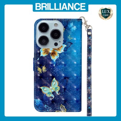 Brilliance LUX iPhone 15 Pro Flip PU Leather Wallet 3D Print Butterfly with W...