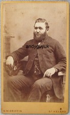 CDV GRIFFIN ST HELENS MAN BEARD WATCH CHAIN DOG FOB MERSEYSIDE SEATED CHAIR