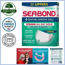 Denture Adhesive Seals Zinc-Free Fresh Mint Pack of 30 Strong All-Day Hold