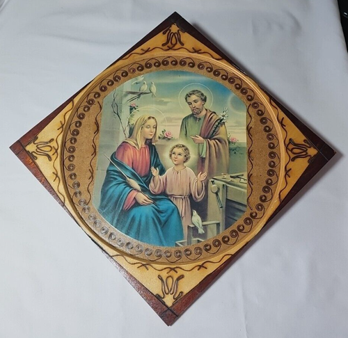 Vintage Handcrafted Wood Holy Family Pyrography Wall Art 12 x 12
