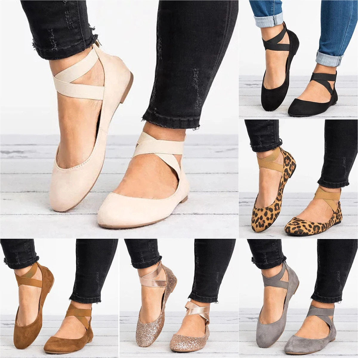 Womens Casual Ballet Flat Strappy Ankle Ballerina Mary Jane Slip On Dress Shoes
