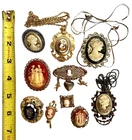 Lot of Vintage Costume Jewelry Cameo Brooches, Pins, Necklaces, Ring