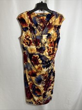 Lauren Ralph Lauren Womens Dress Floral Sheath Ruched Midi Multicolor 12 #5435