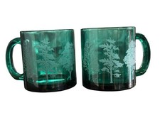 Vintage 1993 Emerald Green Glass Mugs Etched ...