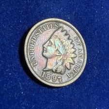 1897 Indian Head Cent Gorgeous Rainbow Toned BU Almost